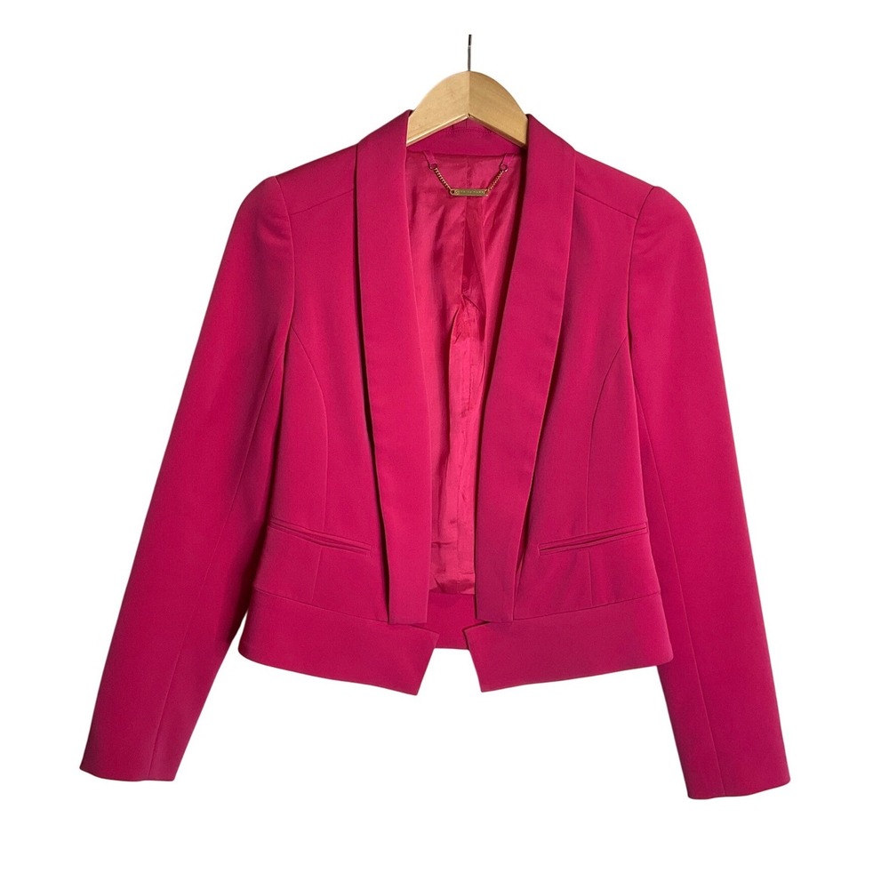 Trina‎ Turk Pink Lined Tuxedo Open Blazer Cropped Dopamine Barbicore Feminine 0